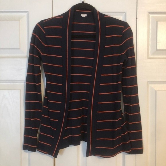 J CREW Size XX-Small Blue Orange Open Cardigan Sweater Lightweight Stripes - Picture 1 of 5